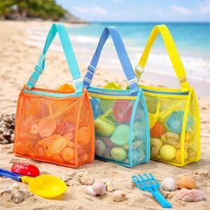 Beach Toy Mesh Beach Bag Kids Shell Collecting‎ Bag Beach Sand Toy Seashell Bag